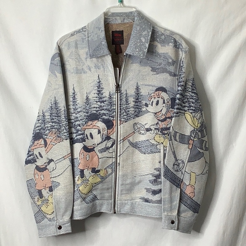 Disney Winter Snow Mickey Mouse And Donald Duck Tapestry Jacket Size M